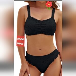 ☆Black Ruffled Women's Swim Set Med Bikini
